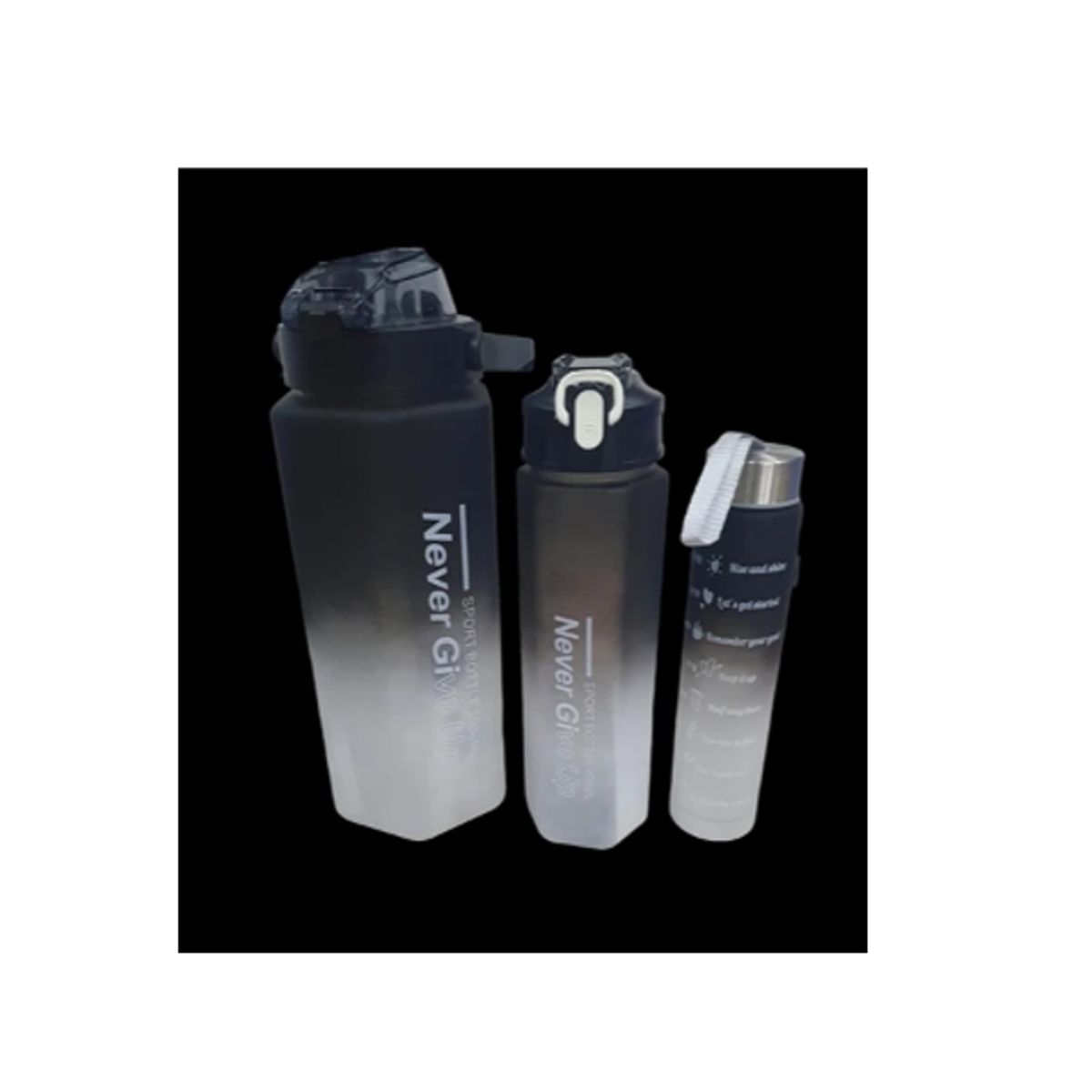 GENERICO - Botella Motivacional Triple Negro 2Ltr 900ml 300ml