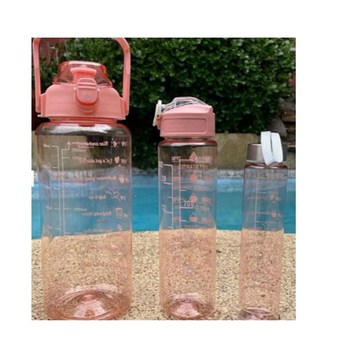 GENERICO - Botella Motivacional Triple Rosa 2Ltr 900ml 300ml Transparente