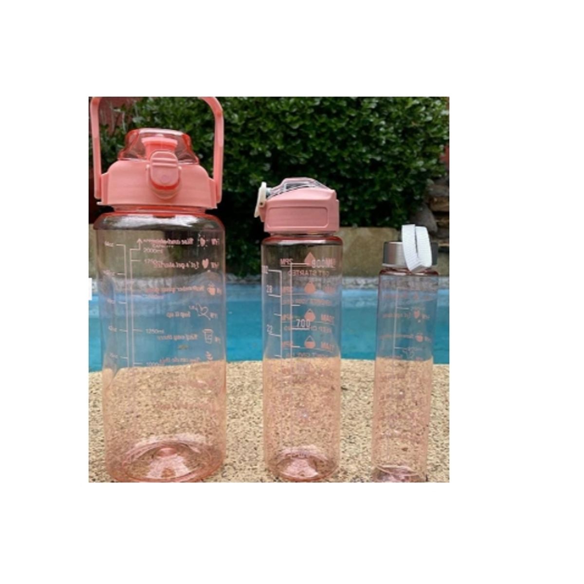 GENERICO - Botella Motivacional Triple Rosa 2Ltr 900ml 300ml Transparente