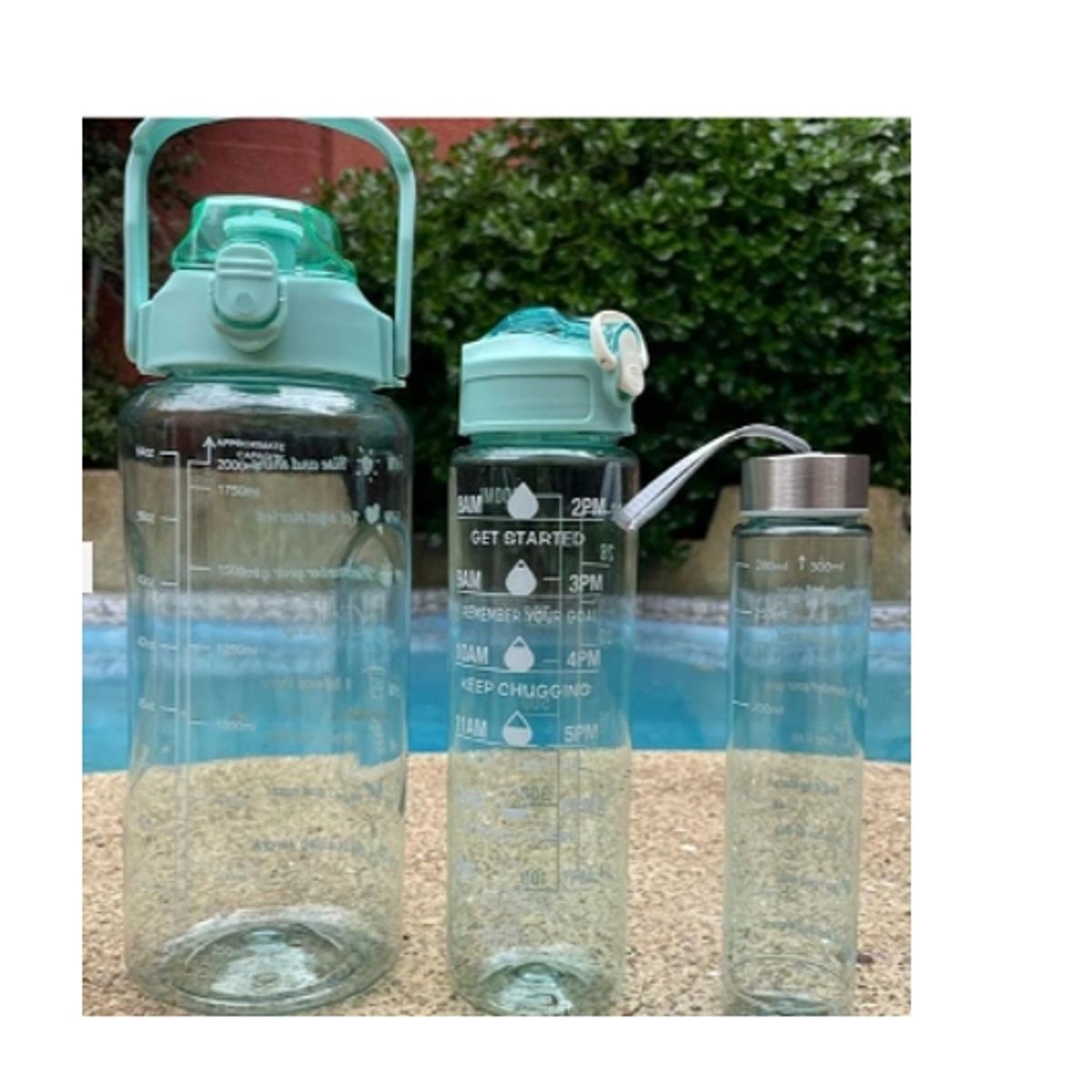 GENERICO - Botella Motivacional Triple Turquesa 2Ltr 900ml 300ml Transparente