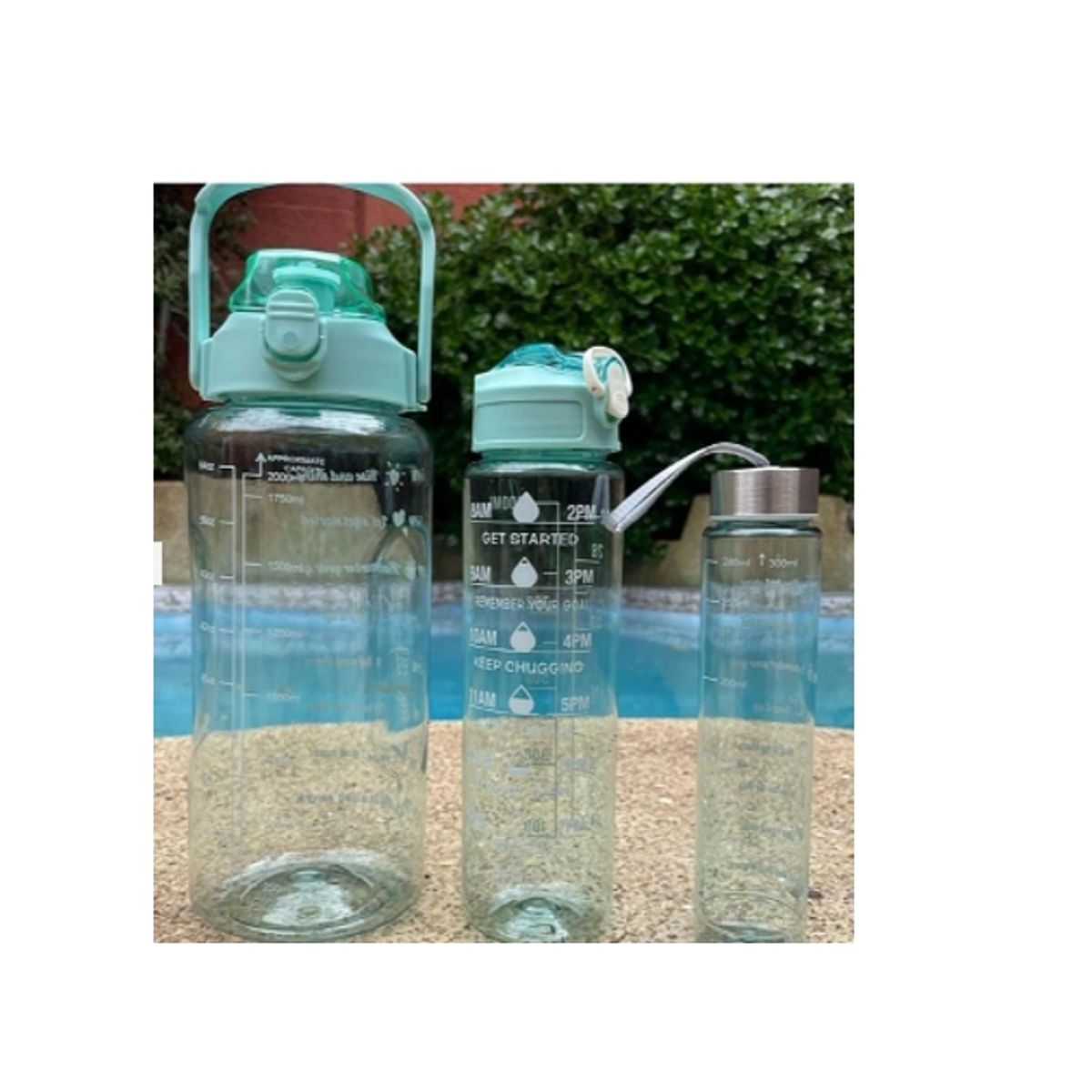 GENERICO - Botella Motivacional Triple Turquesa 2Ltr 900ml 300ml Transparente