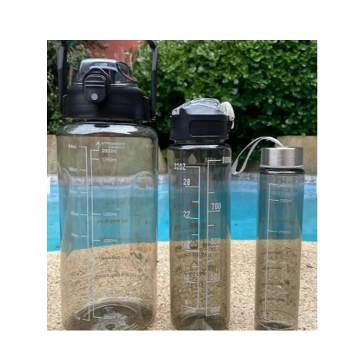 GENERICO - Botella Motivacional Triple Negro 2Ltr 900ml 300ml Transparente