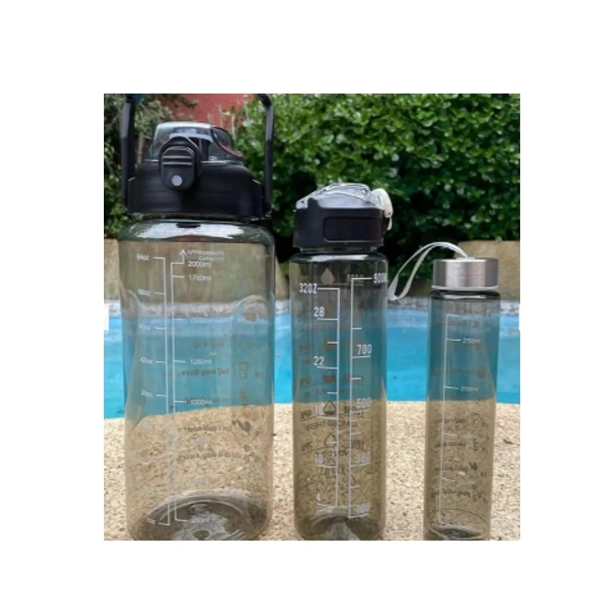 GENERICO - Botella Motivacional Triple Negro 2Ltr 900ml 300ml Transparente