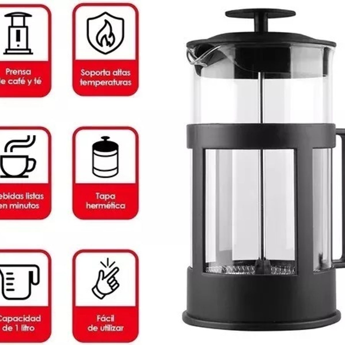 GENERICO - Cafetera Prensa Francesa, Brasil Cafetera 850 Ml