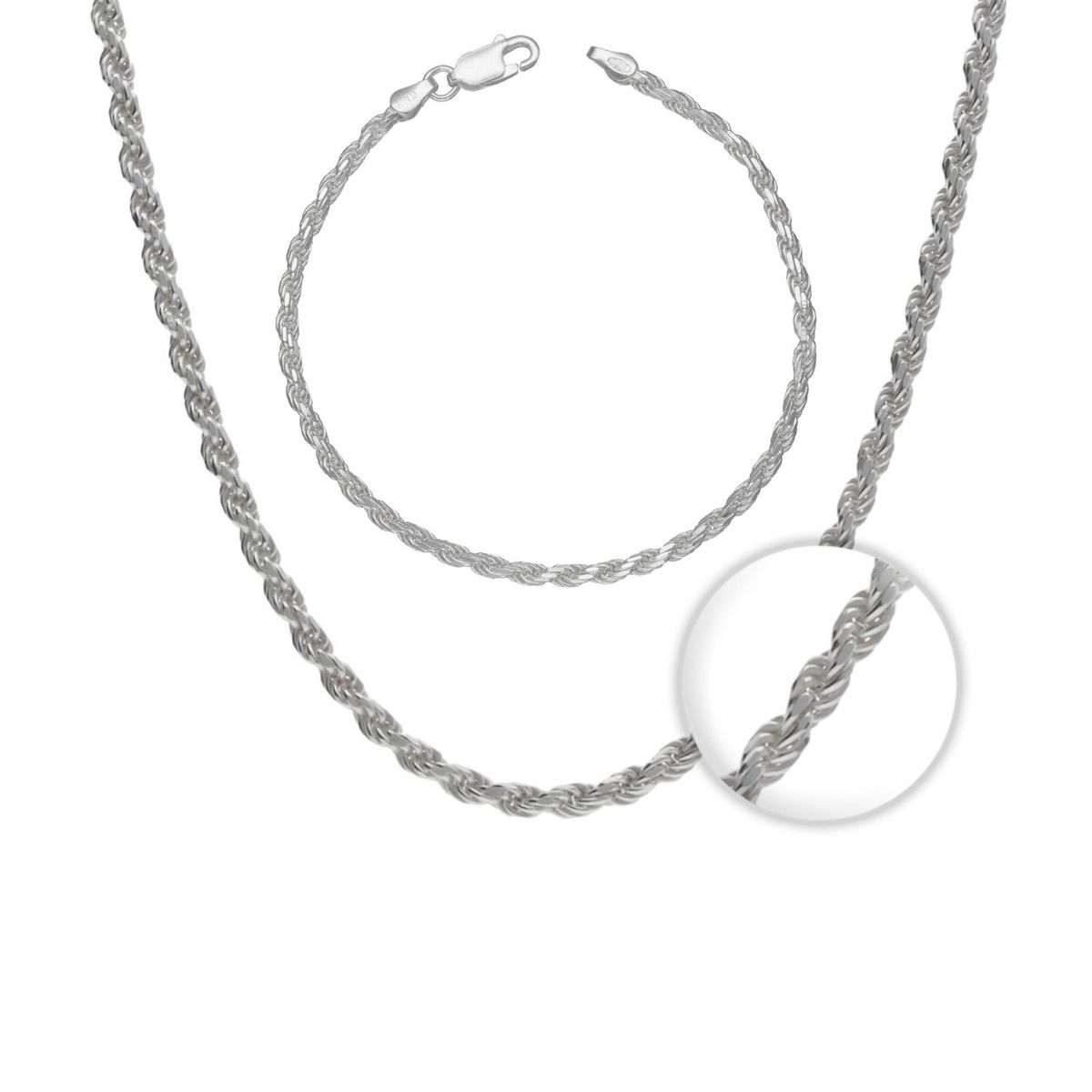 GENERICO - Set Cadena + Pulsera Torbillon Plata Fina Ley 925 Collar
