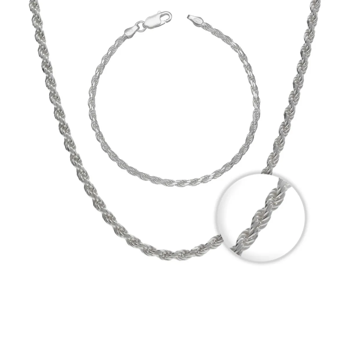 GENERICO - Set Cadena + Pulsera Torbillon Plata Fina Ley 925 Collar