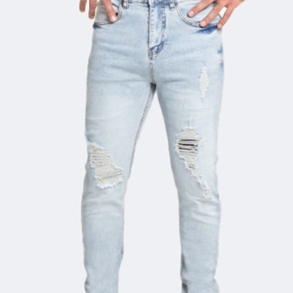 IDEM - Jeans Hombre Skinny Azul Hielo Focalizado Destroyer