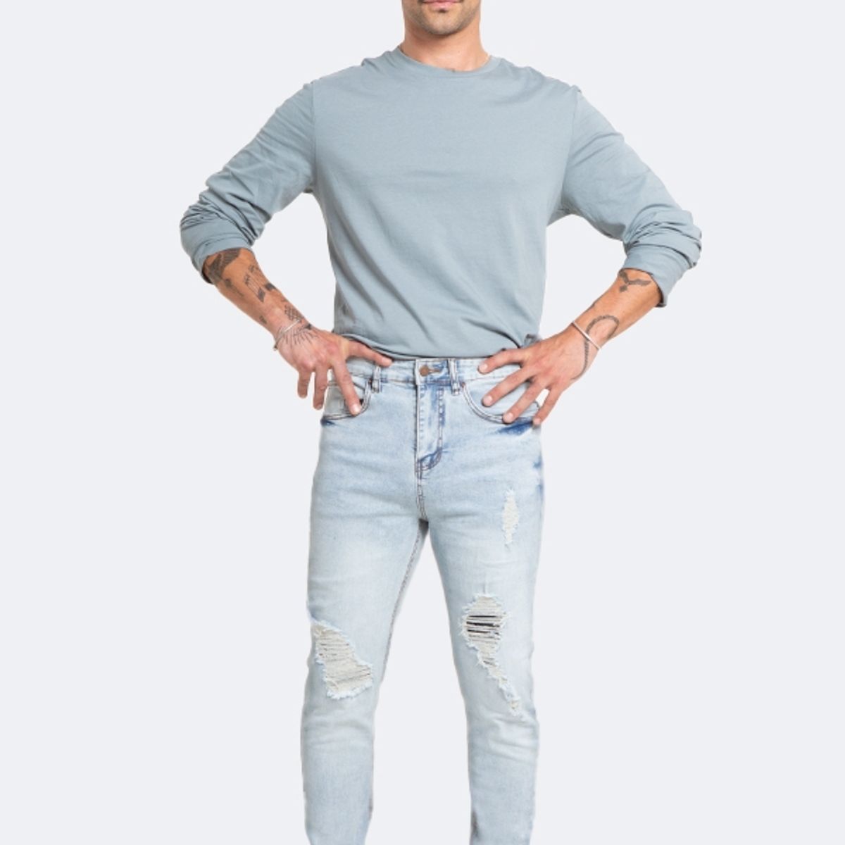 IDEM - Jeans Hombre Skinny Azul Hielo Focalizado Destroyer