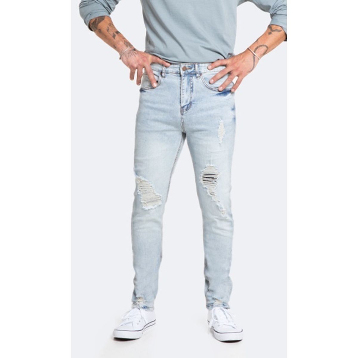 IDEM - Jeans Hombre Skinny Azul Hielo Focalizado Destroyer