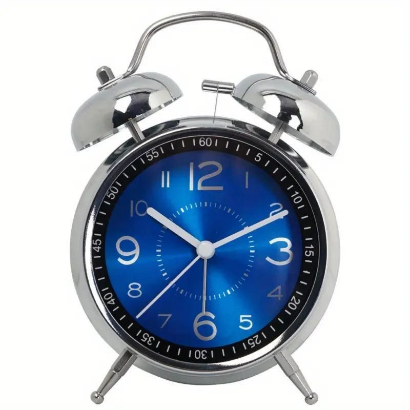 GENERICO - Reloj Despertador Alarma Campana De Metal Grande 11x16cm Azul