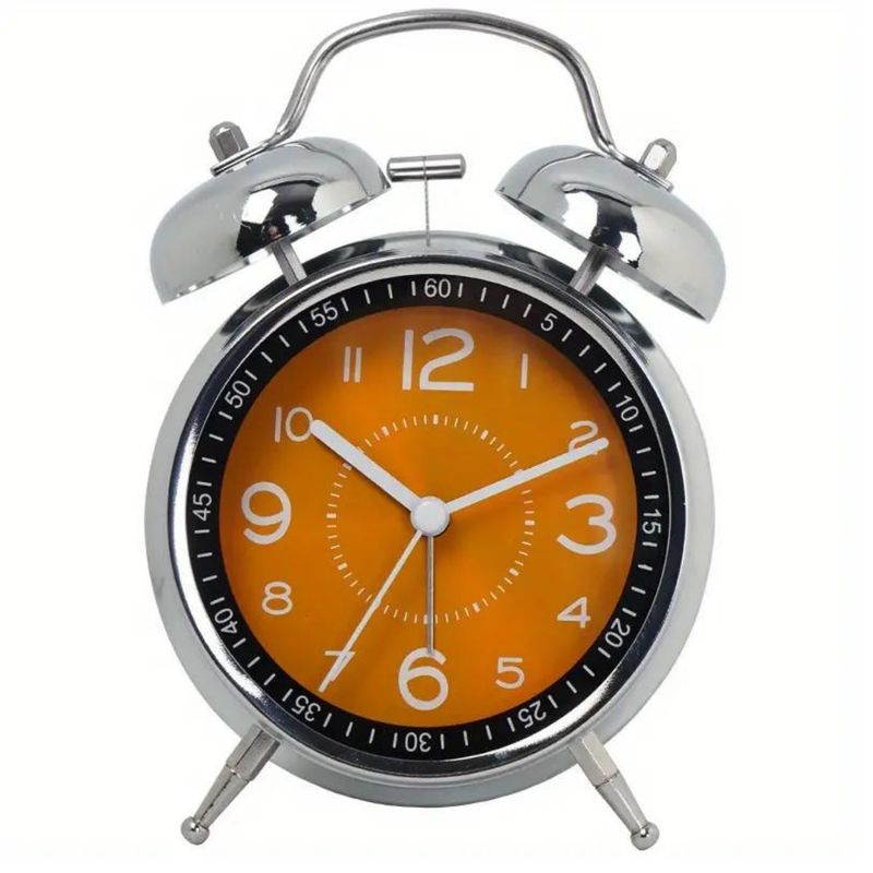 GENERICO - Reloj Despertador Alarma Campana De Metal Grande 11x16cm Naranja