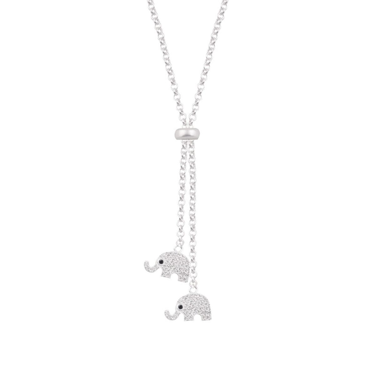 COGGIOLA - Collar Largo Elefante Circón Plata Fina 925