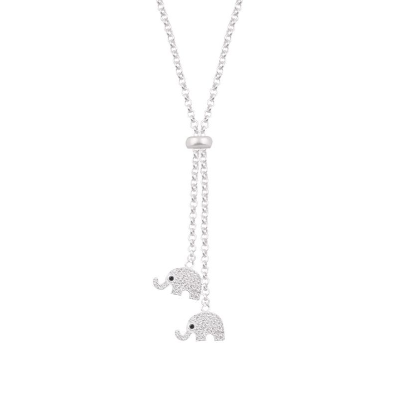 ANDREA COGGIOLA JOYAS - Collar Largo Elefante Circón Plata Fina 925