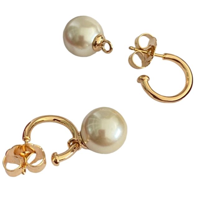 MALLORCA - AROS PERLA   DOS EN UNO  ENCHAPADOS EN ORO DE 18K.