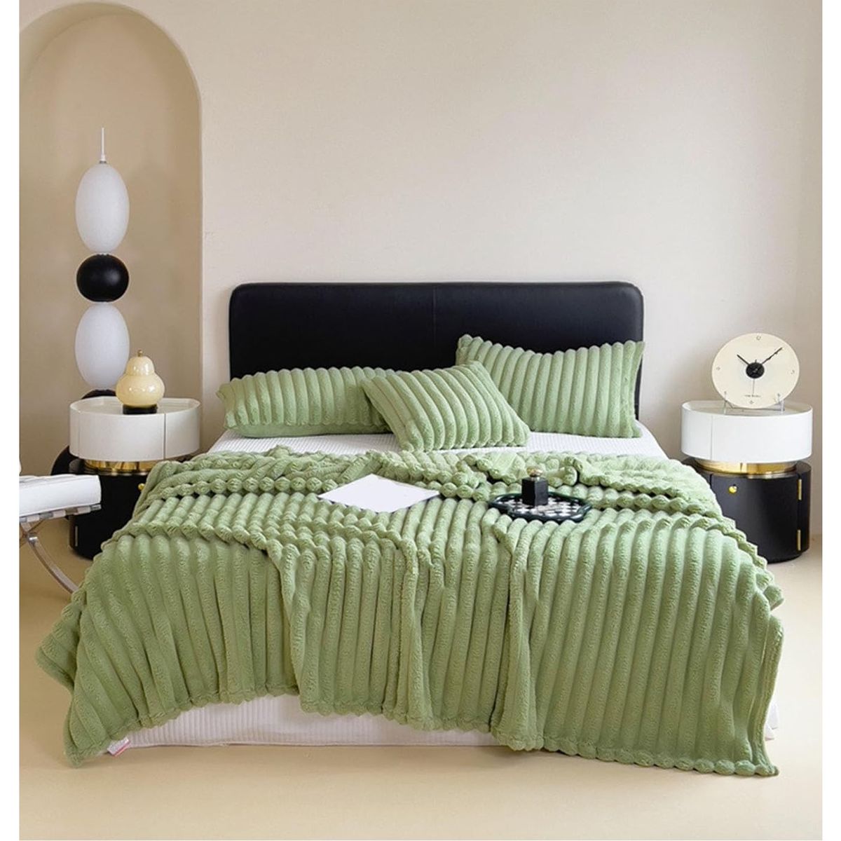 COMPRAPO - Frazada Manta Coral Acanalada Verde Olivo 200X220 Cm King o 2 Plazas