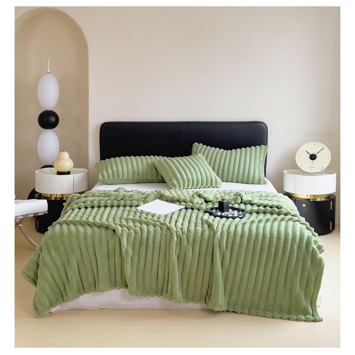 COMPRAPO - Frazada Manta Coral Acanalada Verde Olivo 200X220 Cm King o 2 Plazas