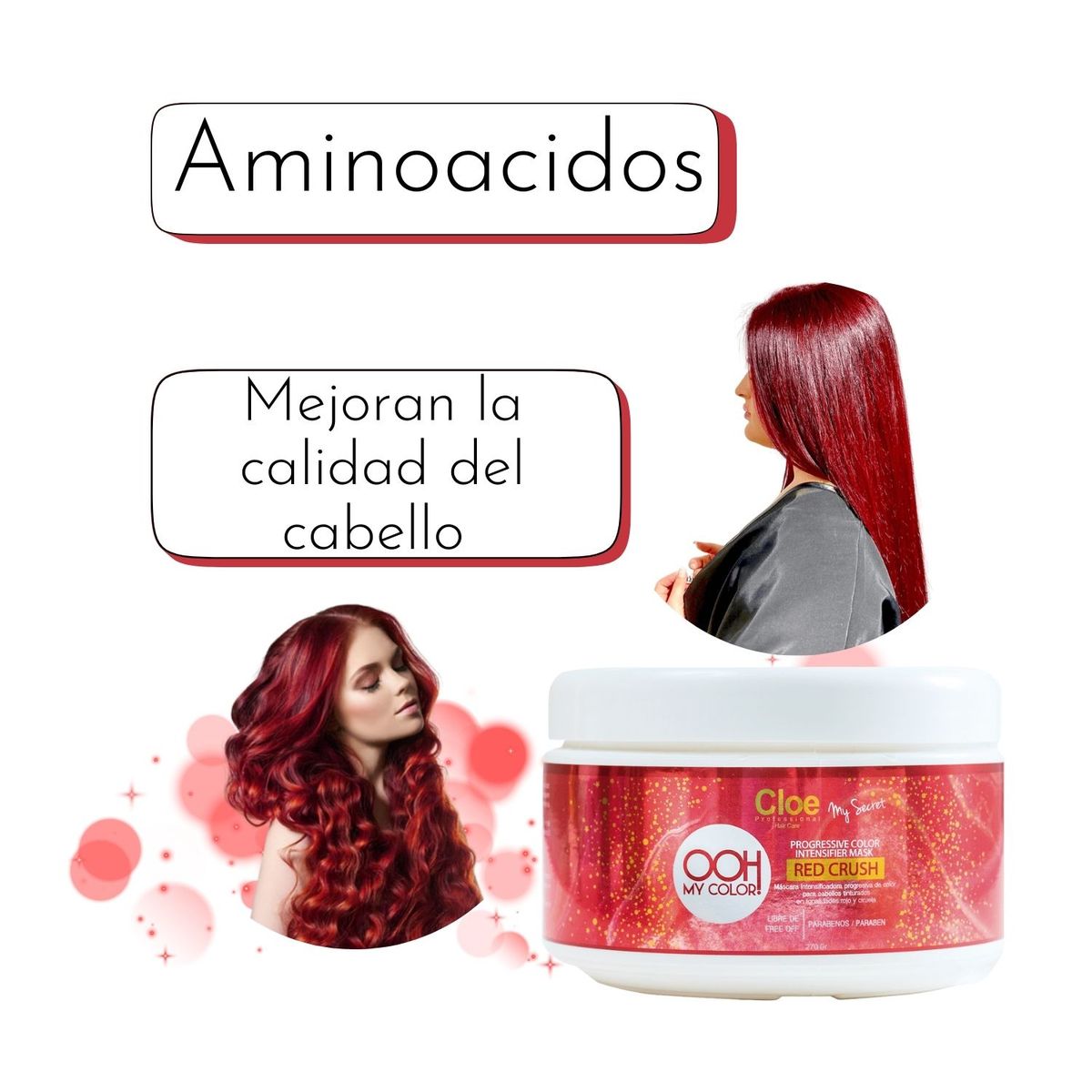 CLOE - Mascara Cloe Ooh My Color  Red Crush 270gr Intesificador Color Rojo Repara Suaviza Hidrata