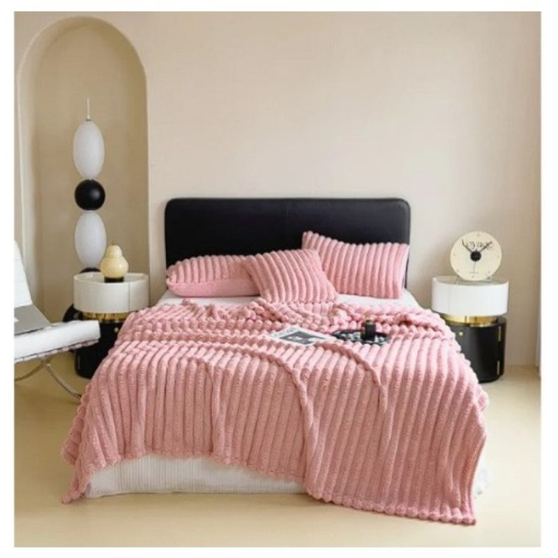 COMPRAPO - Frazada Manta Coral Acanalada Rosé 200X220 Cm King o 2 Pzas.
