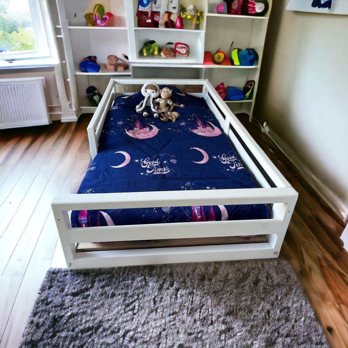 GENERICO - Cama con baranda horizontal de 1 plaza