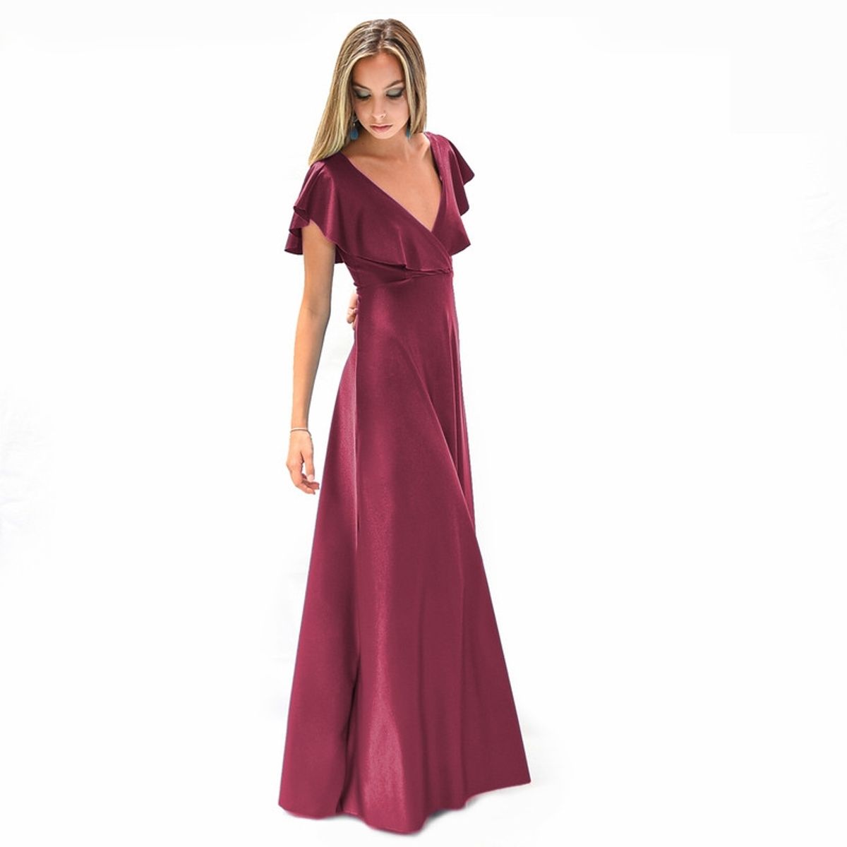 MARIA PASKARO - Vestido Largo Marken Burdeo Lycra Vuelo Grande Maria Paskaro MARIA PASKARO