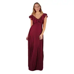 MARIA PASKARO - Vestido Largo Marken Burdeo Lycra Vuelo Grande