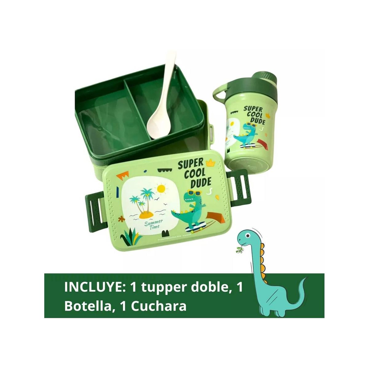 GENERICO - Lonchera Fiambrera Set Para Niños Infantil con Botella Verde