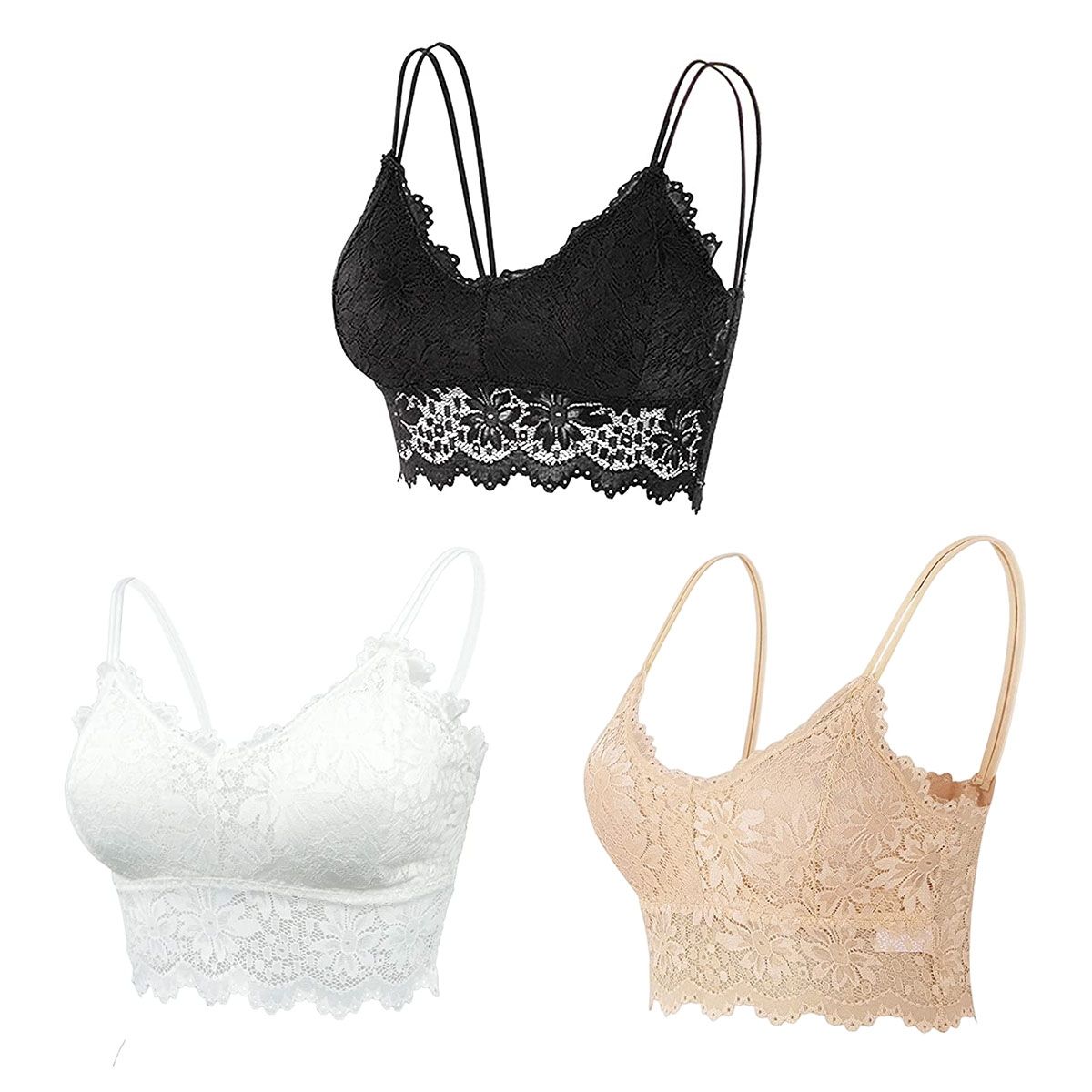 EDWINAYY - Sostén Push Up Sexy Encaje Sencillos Cómodo Paquete De 3