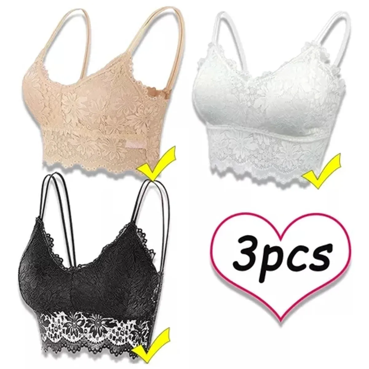 EDWINAYY - Sostén Push Up Sexy Encaje Sencillos Cómodo Paquete De 3