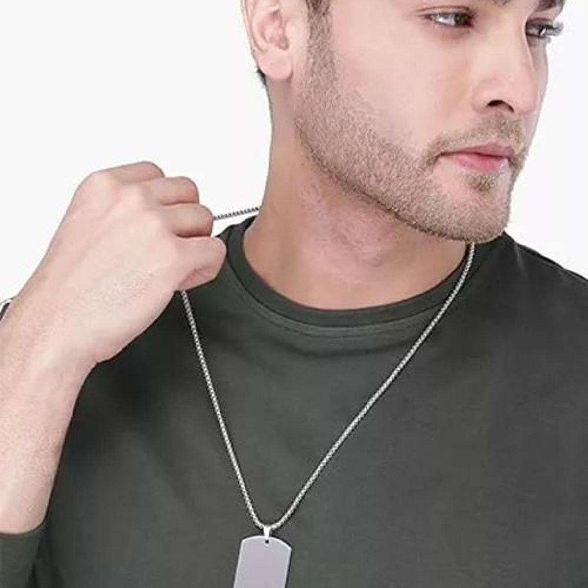 KUANGYE - Placa Militar Acero Inoxidable Unisex Collar Cadena Bola