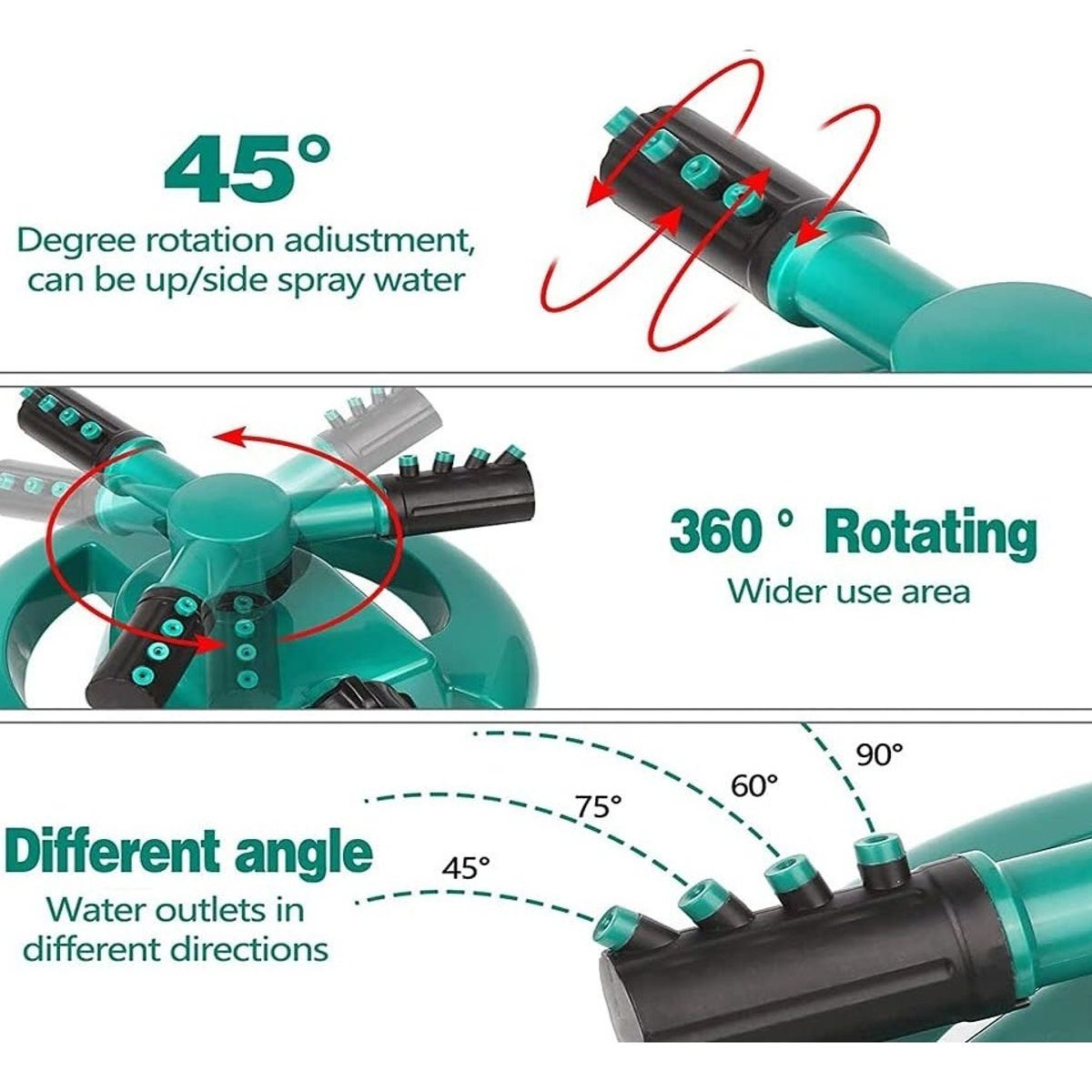 GENERICO - Regador Giratorio Base 3 Brazos Aspersor Riego Automatico