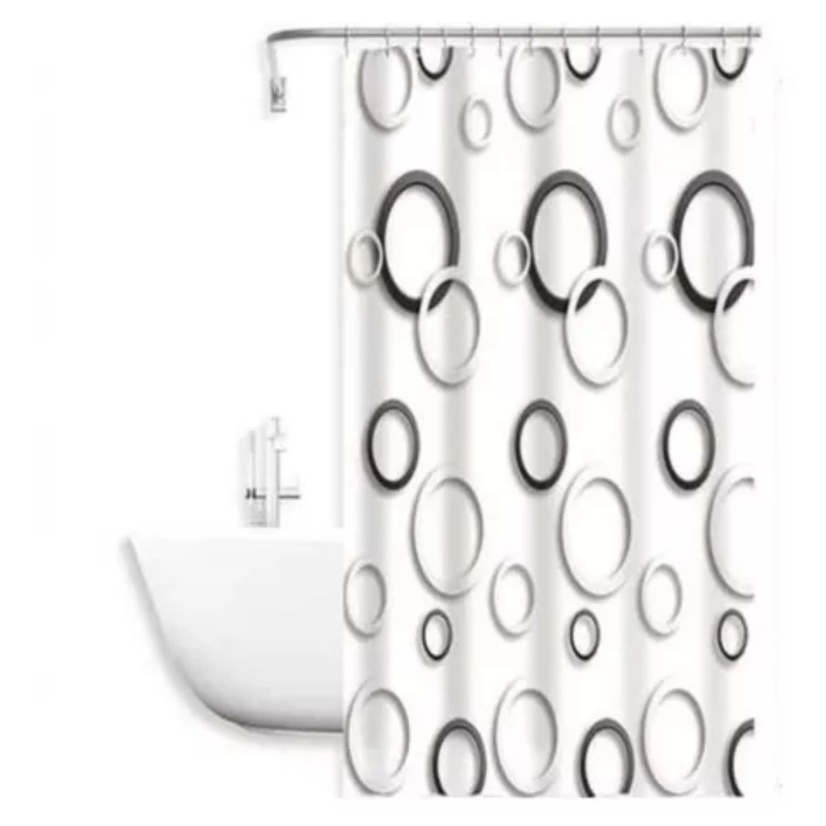 OEM - Cortina Baño Ducha Poliéster 180x180 Blanco con Negro