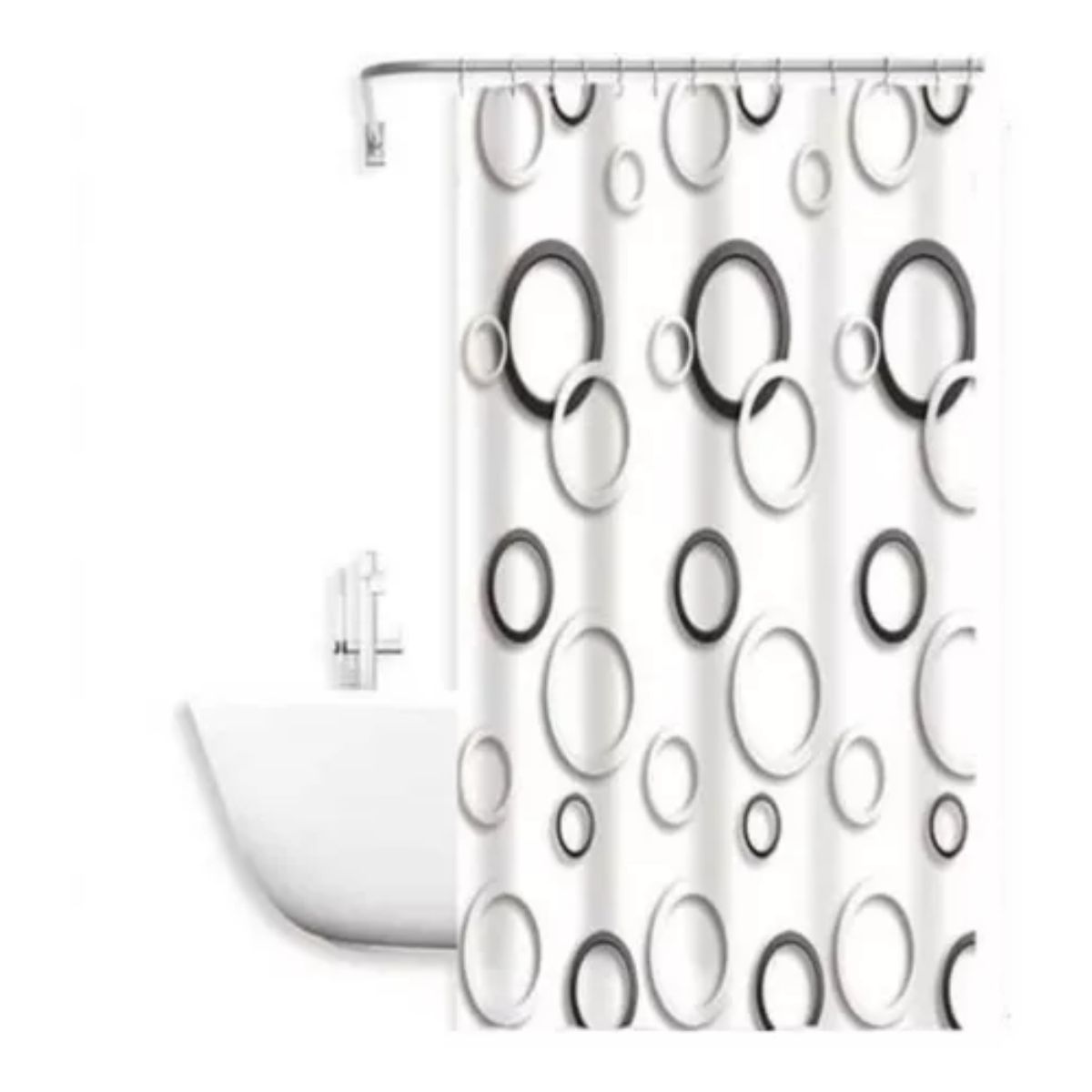 OEM - Cortina Baño Ducha Poliéster 180x180 Blanco con Negro