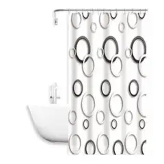 OEM - Cortina Baño Ducha Poliéster 180x180 Blanco con Negro