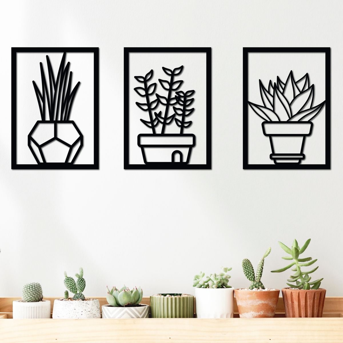 ELAB PROPIA - Set 3 Cuadros Decorativos Plantas 40cm x 28cm c.u. Madera Fun Republic