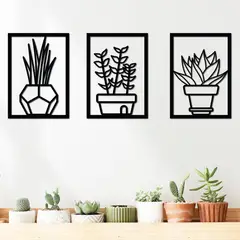 ELAB PROPIA - Set 3 Cuadros Decorativos Plantas 40cm x 28cm cu Madera Fun Republic