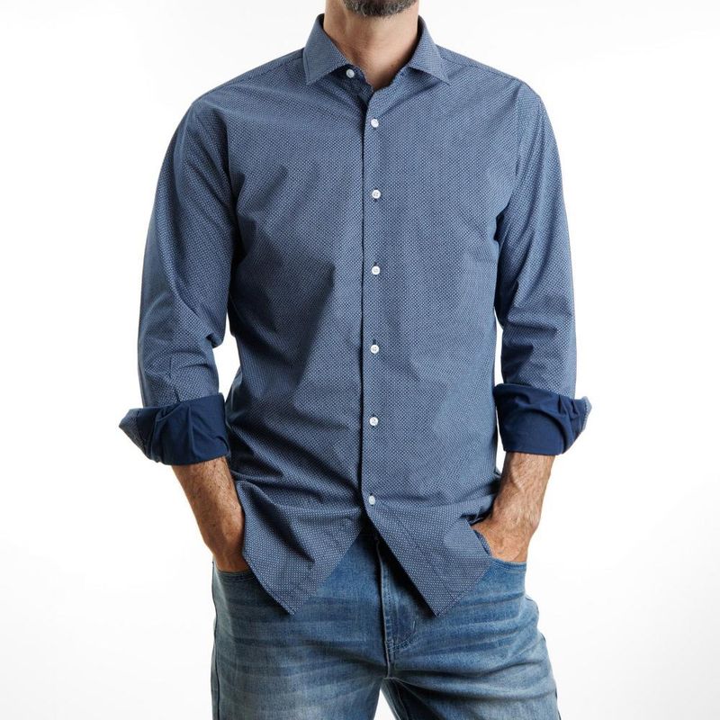 VANDINE - Camisa Etiqueta Roja Print Azul Marino I24-1 VANDINE