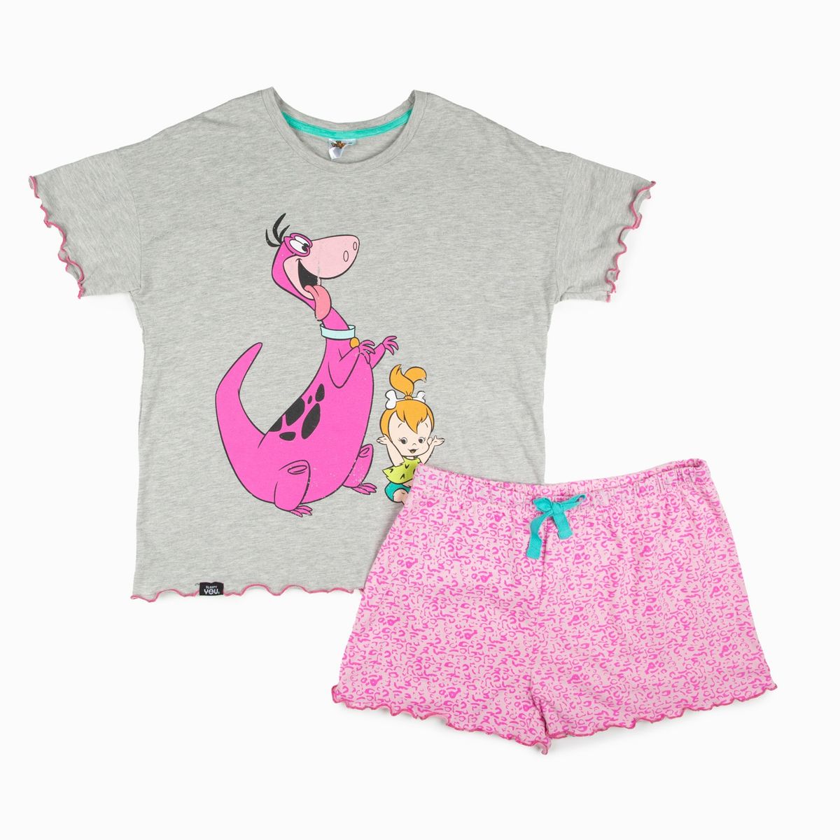 HANNA BARBERA - Pijama Mujer Famila Dino & Pebbles Gris Los Picapiedras
