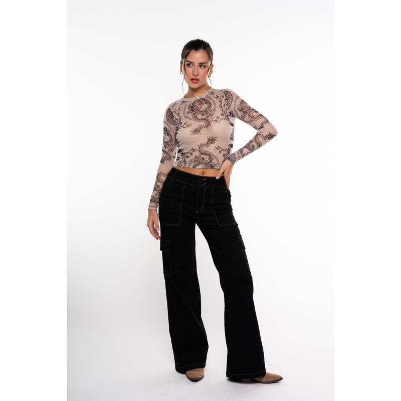 EFESIS - Jeans Naos Palazzo Cargo Hilo Contratono Negro Efesis