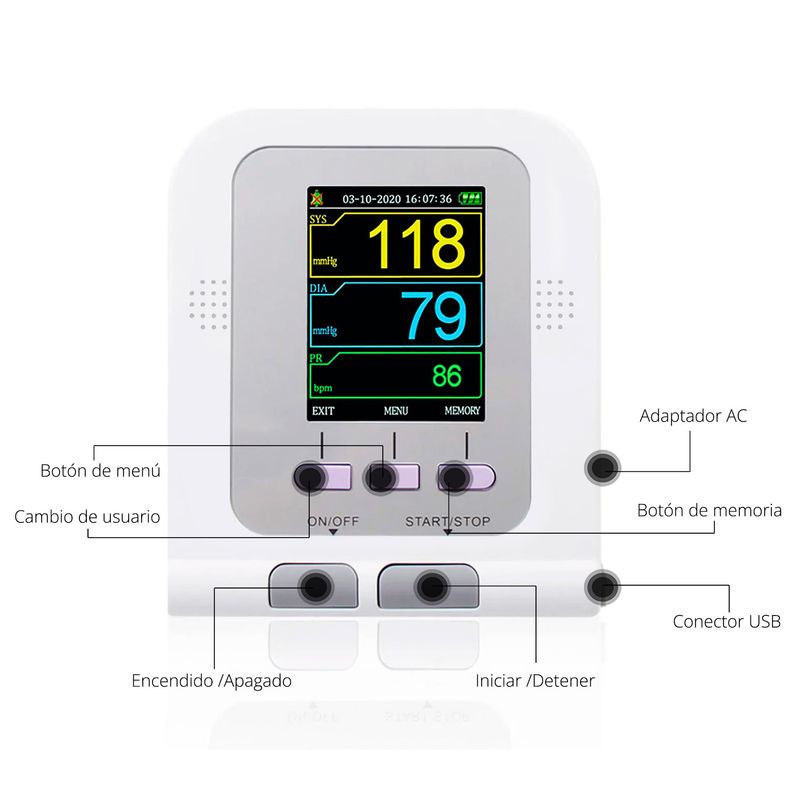 TOPMEDIC - Monitor Signos Vitales Contec 08a Spo2 Brazalete Adulto
