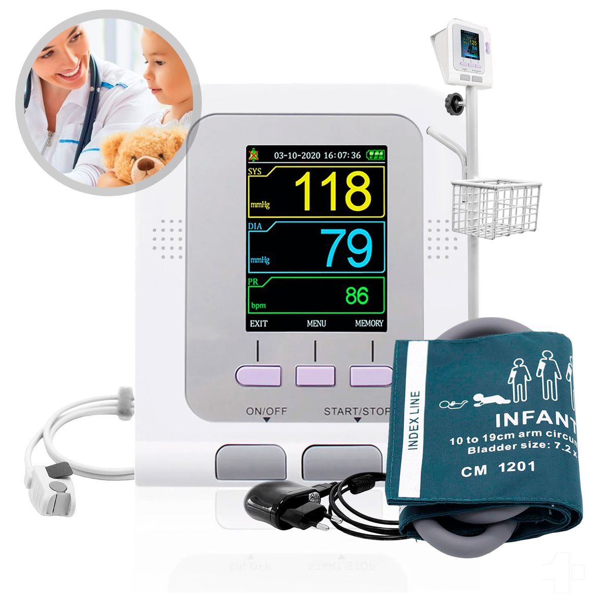 TOPMEDIC - Monitor Signos Vitales Contec 08a Spo2 Brazalete Pediátrico Pedestal