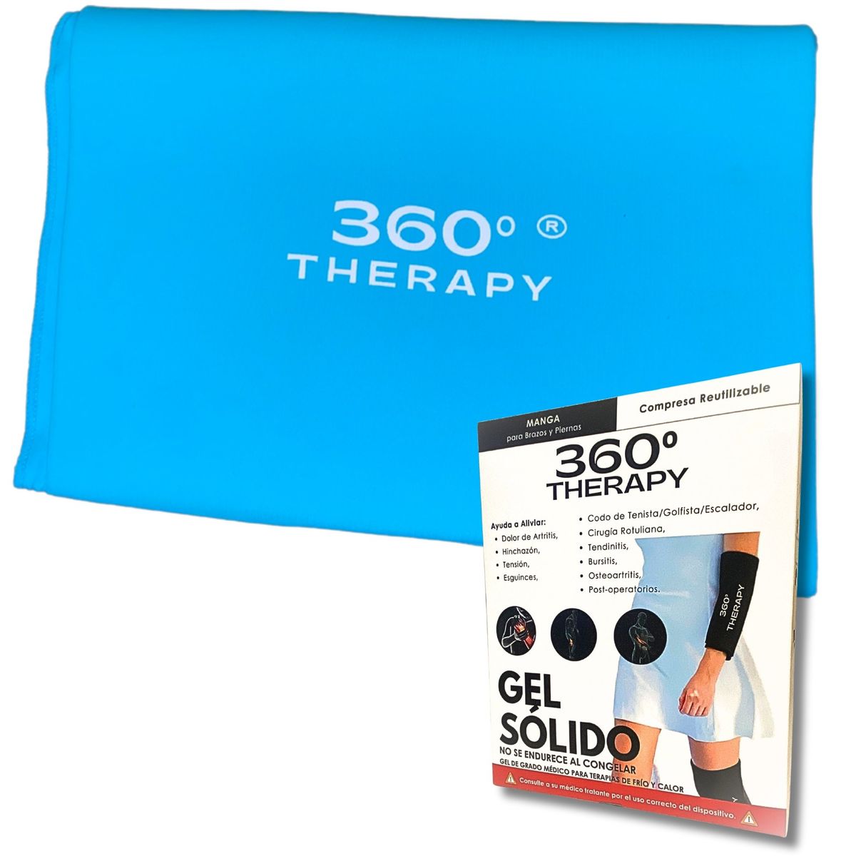 360 THERAPY - Compresa de Gel Sólido para Alivio de Brazos y Piernas Celeste - XL