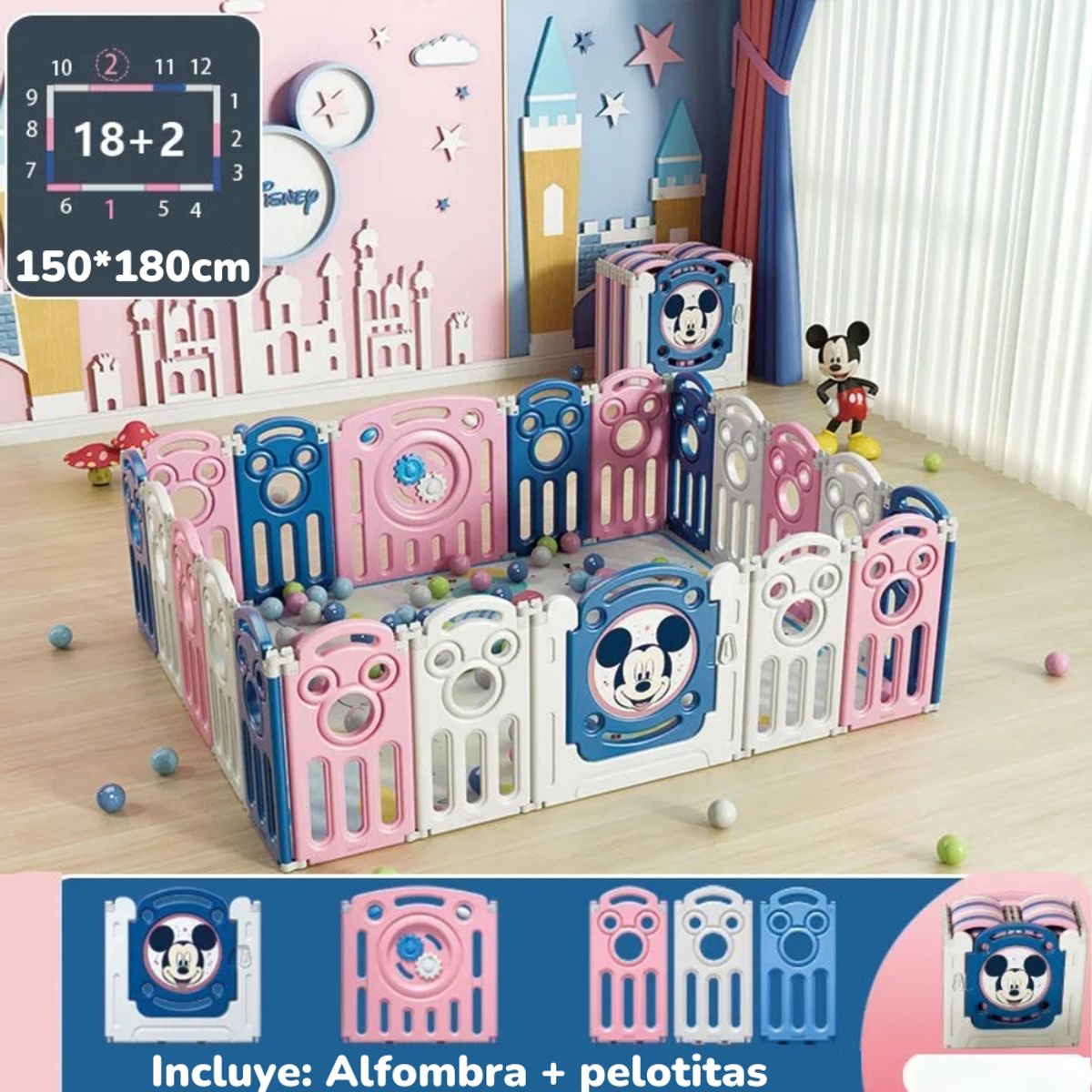 LUBABYCAS - Corral 1.5*1.8m Rosado Con Alfombra Lubabycas