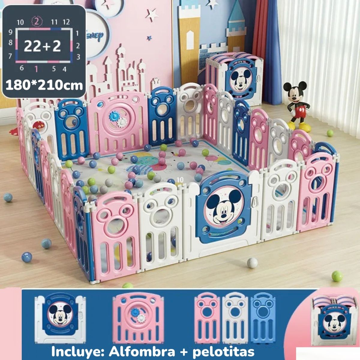 LUBABYCAS - Corral 1.8*2.1m Rosado Con Alfombra Lubabycas