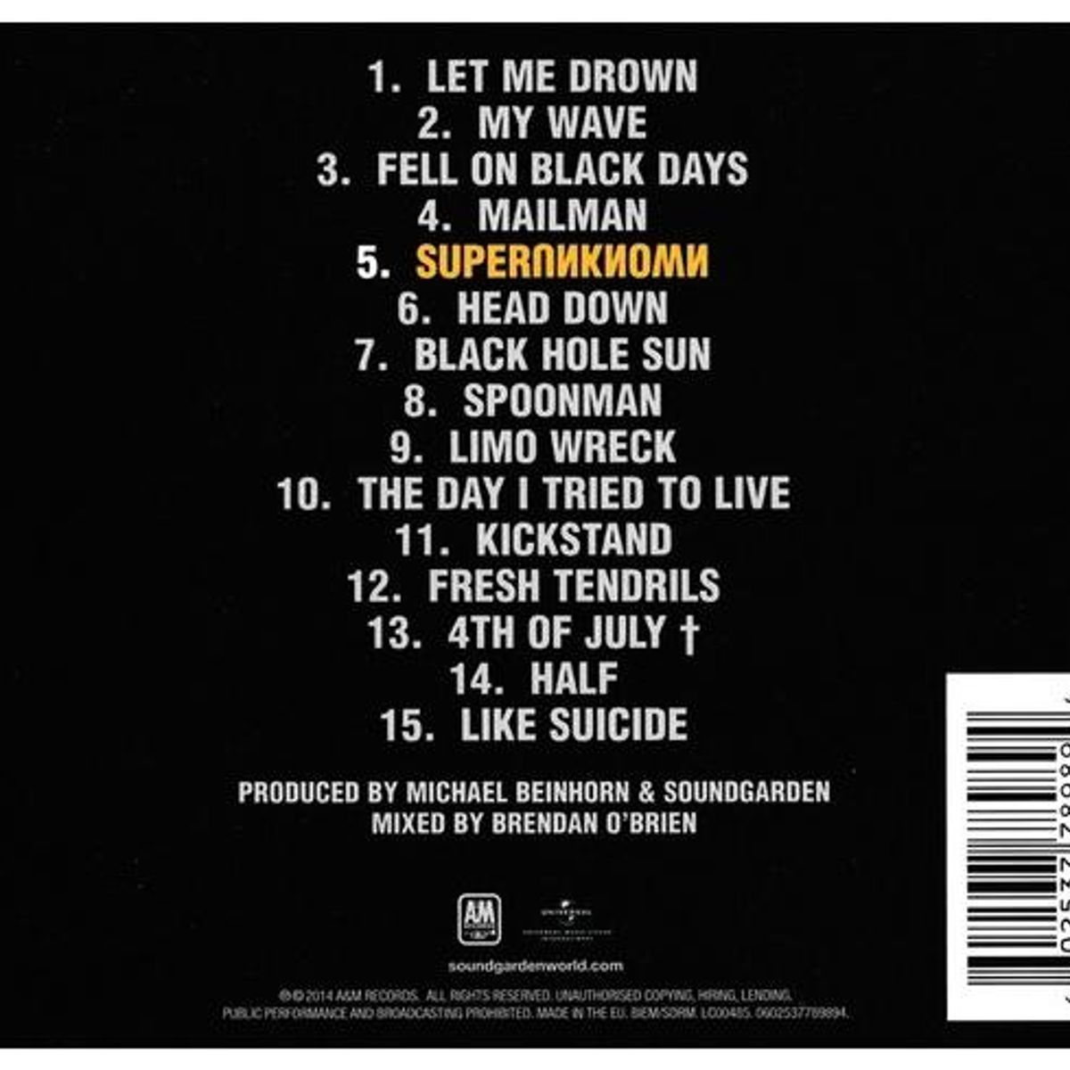 HITWAY MUSIC - SOUNDGARDEN - SUPERUNKNOWN - CD HITWAY MUSIC