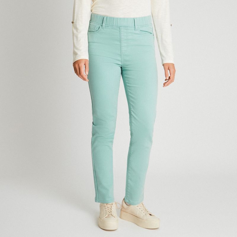 CURVI - Skinny Jeans Con Push Up Y Pretina Elasticada Verde Menta Mujer Curvi
