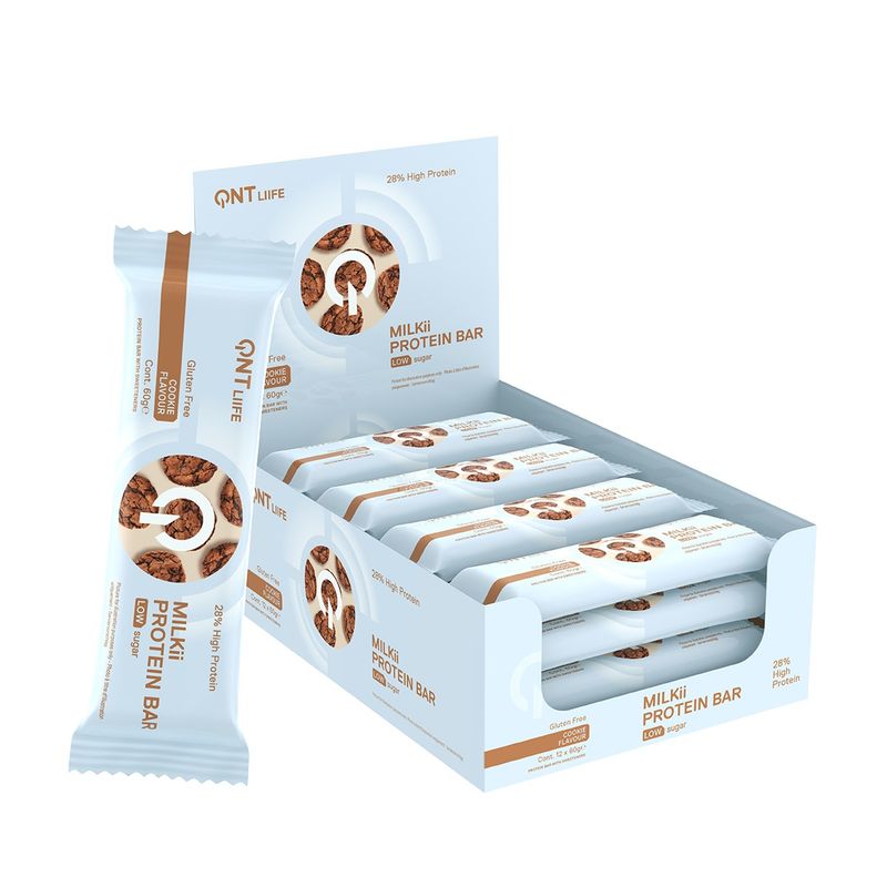 QNT - Caja de 12 Barras de Proteína Milkii Protein Bar 12x60 grs Cookies