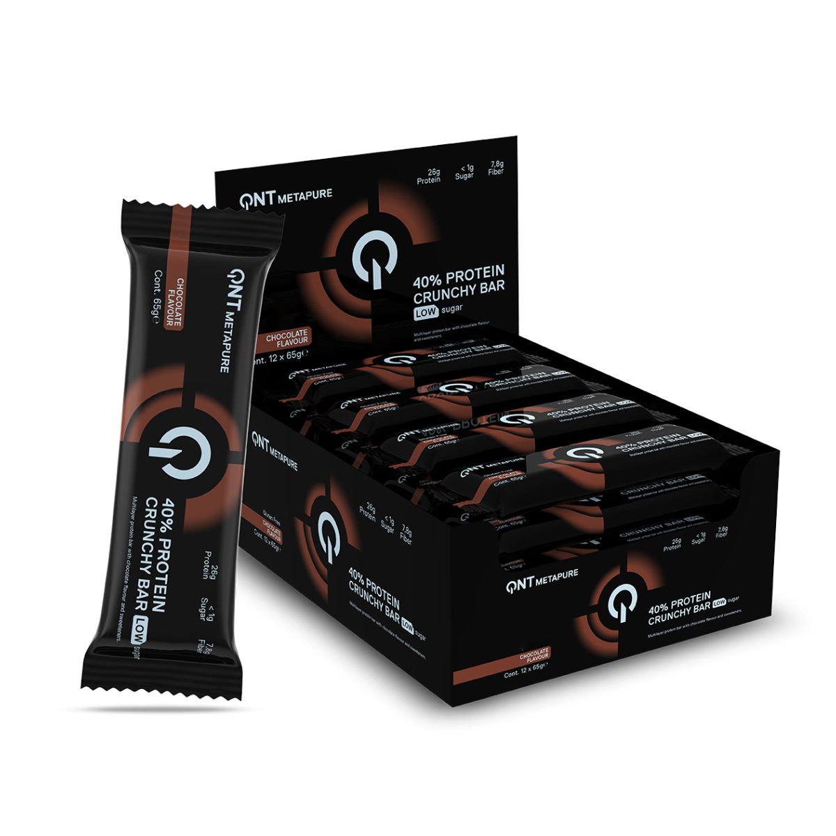 QNT - Caja x 12 Barras de Proteina Crunchy Bar 65gr Chocolate QNT