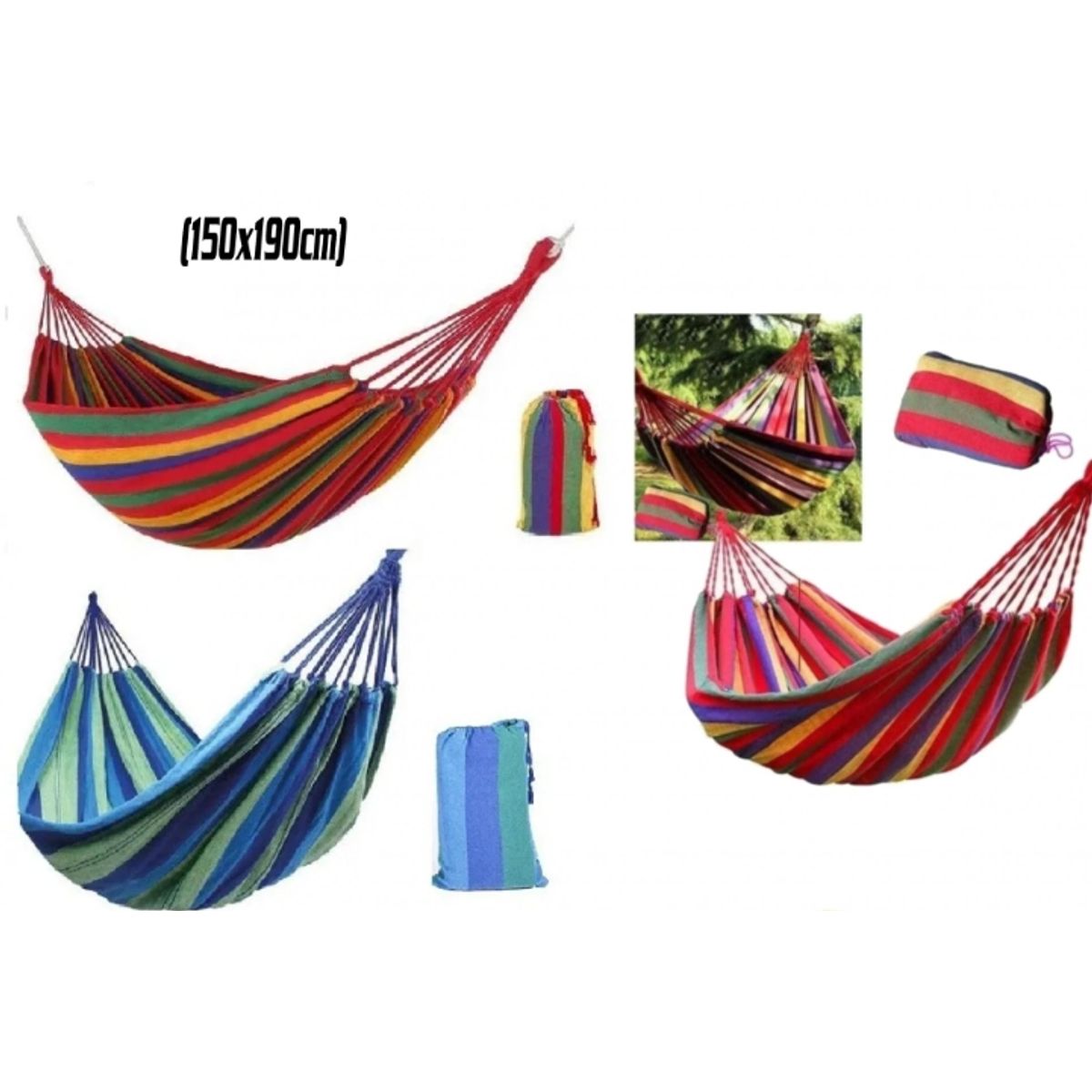 GENERICO - Hamaca 100% Algodón 2 Plaza Colgante (150x190cm) Azul - Verde