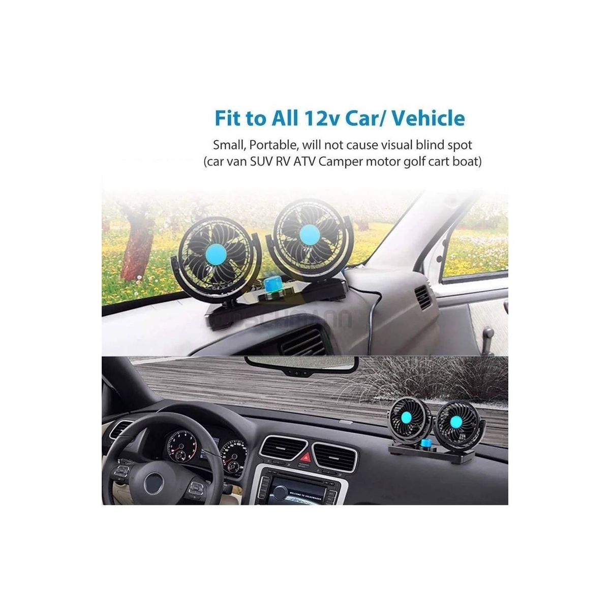 GENERICO - Ventilador 12v Auto Vehiculo Doble 360° 2 Velocidades