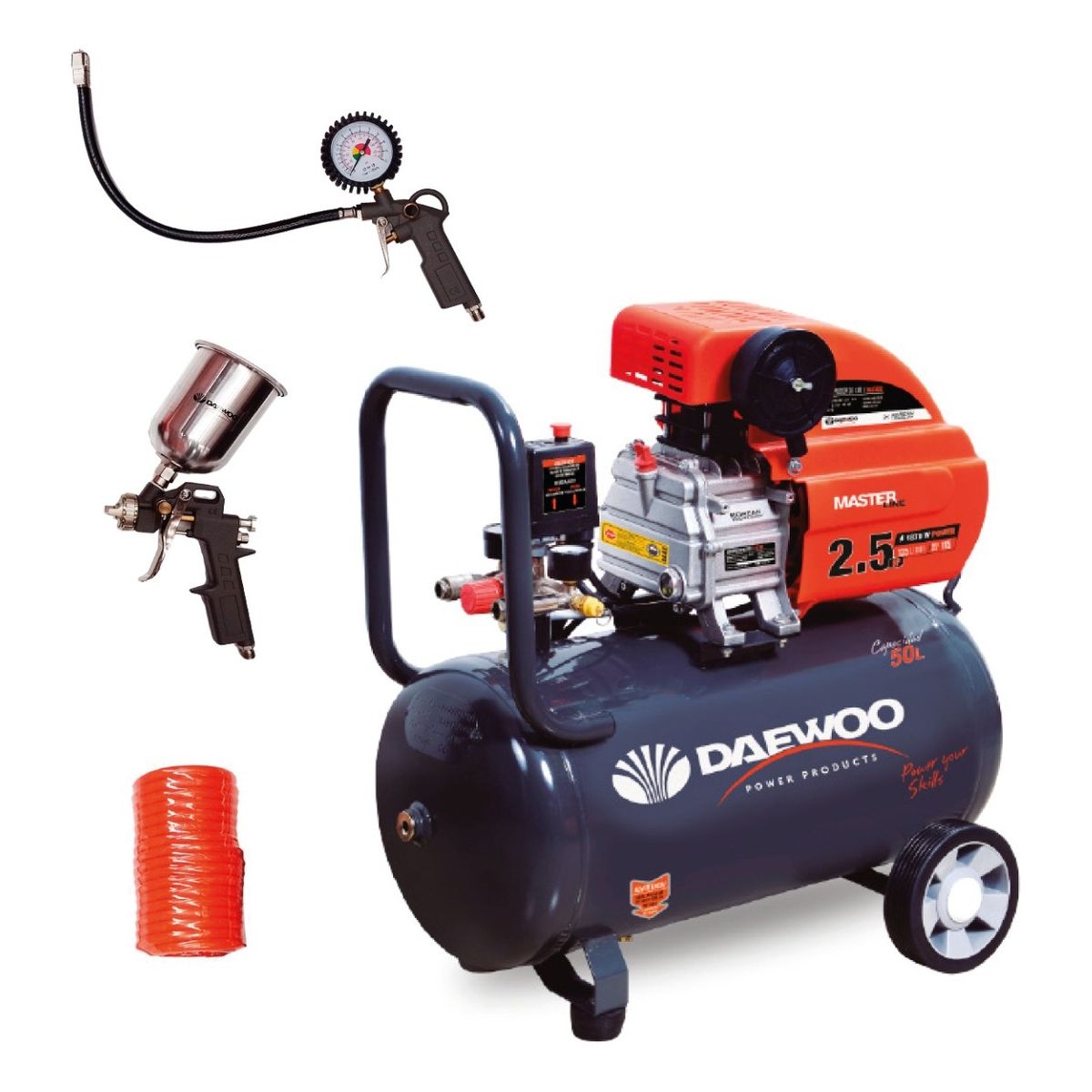 DAEWOO - Compresor Eléctrico Daewoo DAC50D 50L 25HP + Kit de Accesorios